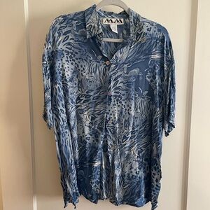 Vintage Blue animal print 100% silk Shirt